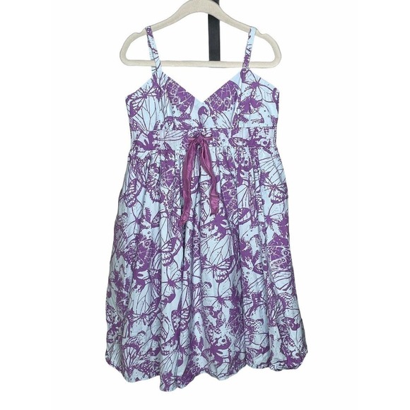 𝅺garnet Hill Girls Blue Purple Sun Twirl Sun Dress 8 100% Cotton Butterfly - Picture 2 of 5